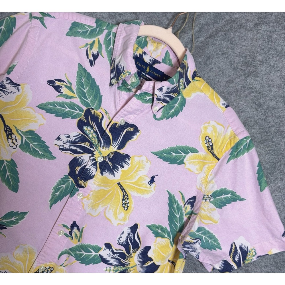 Ralph Lauren Hawaiian Shirt Mens Sz M Pink Floral Classic Fit Button Down